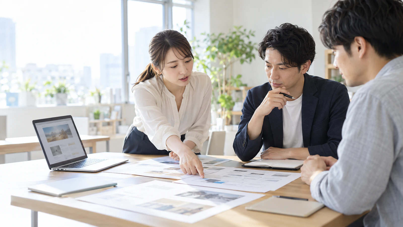 Webサイトの更新手順とCMS移行の引き継ぎを相談する架空の担当者。AI生成イメージ。