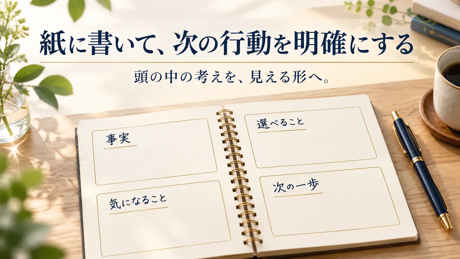 紙に書いて、次の行動を明確にする。頭の中の考えを見える形へ