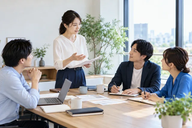 会議の準備と記録の学習内容を表した日本人の仕事・日常の場面