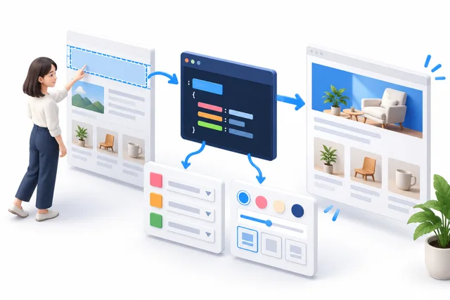 CSSで色・余白・レイアウトを整えるの学習内容を表した仕組みのイメージ図