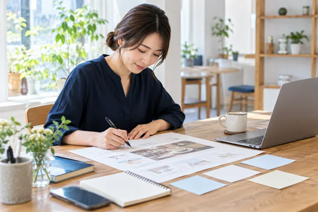 終わりを思い描くことから始めるの学習内容を表した日本人の仕事・日常の場面
