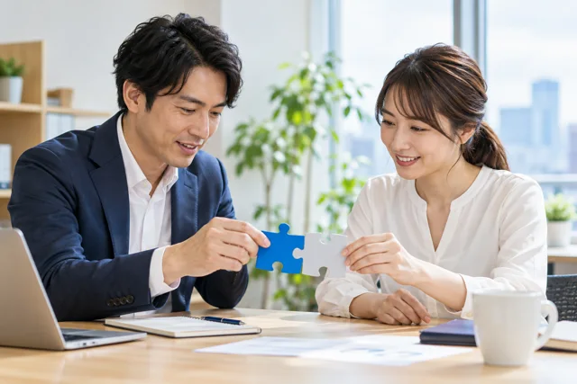 Win-Winを考えるの学習内容を表した日本人の仕事・日常の場面