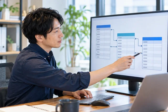 データベースエンジニア/DBAの学習内容を表した日本人の仕事・日常の場面