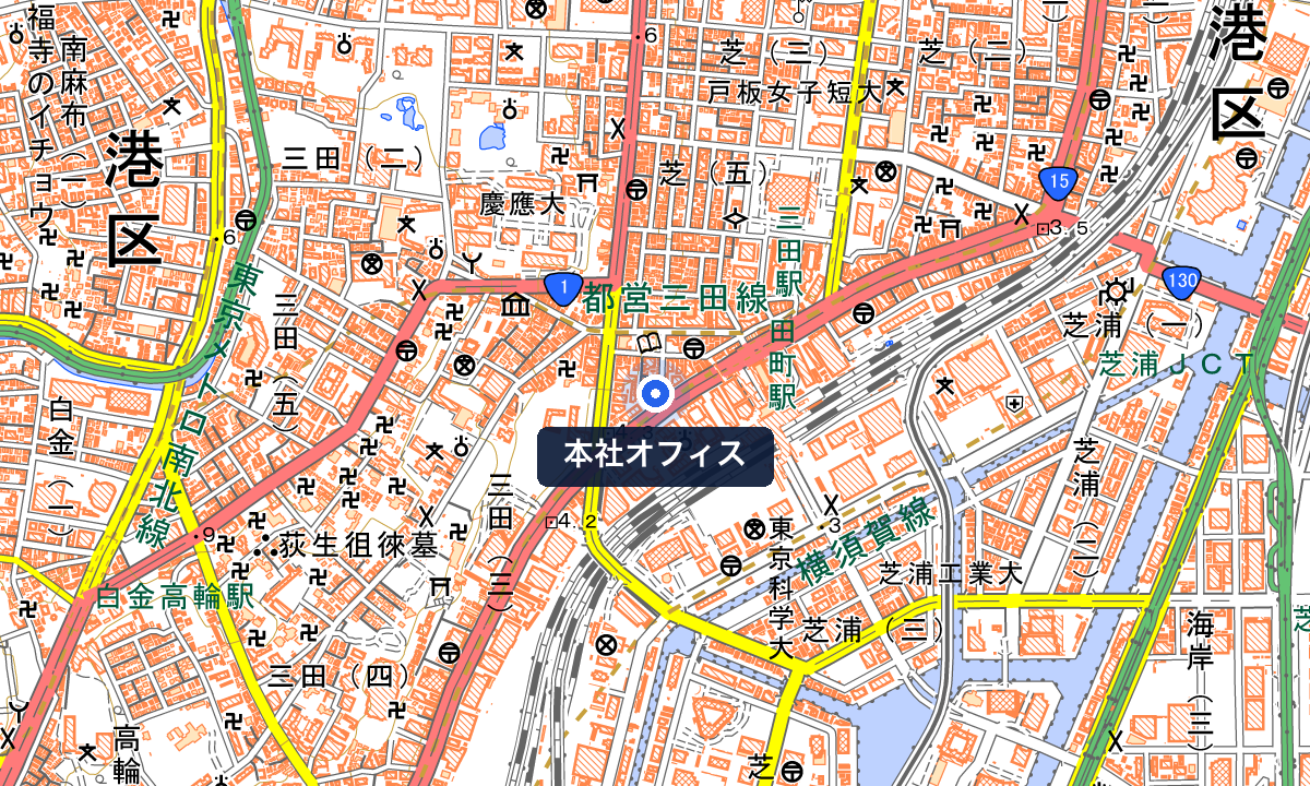 本社オフィス周辺の地図